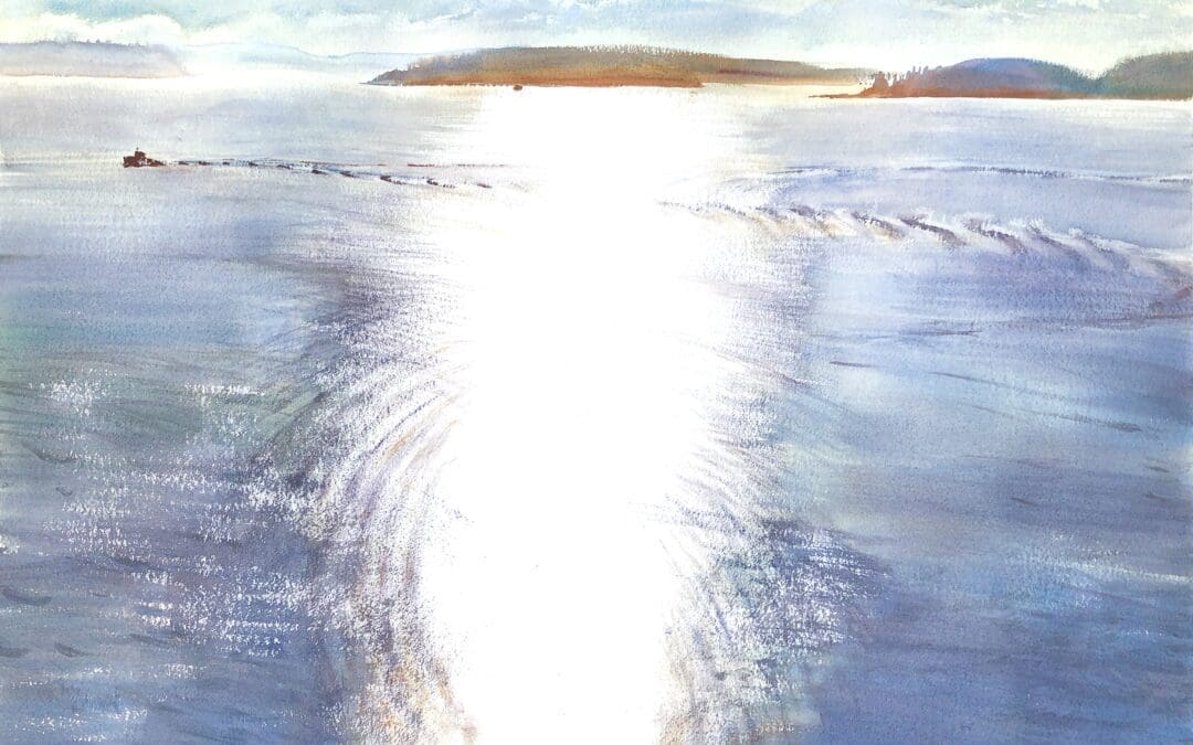 Plein Air, Glare on the Water from Discovery Park, Tugboat Wake, 1:50-2:50pm, 1.20.23, Friday