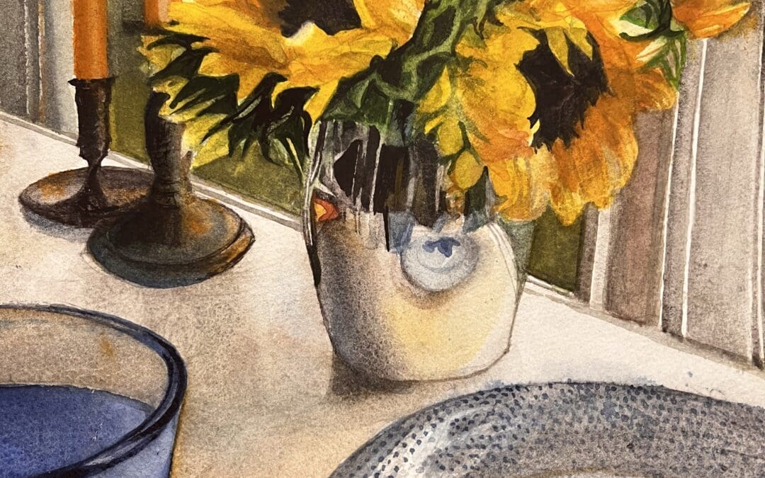 Painting with Blue with Sunflowers