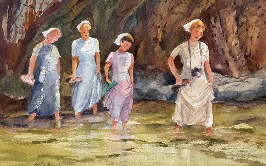 Amish Girls in Mirror Lake