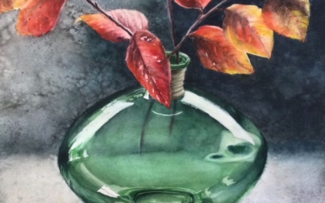 Red Leaves in a Green Vase